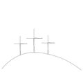 Golgotha hill with cross of Jesus Christ line drawing, vector illustration