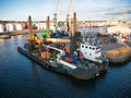 The Goliath backhoe dredger berthed in the port of Aberdeen, Scotland, UK