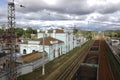 Panoramic view of Golitsyno railways station in Moscow region, Russia. Royalty Free Stock Photo