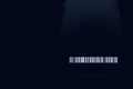 Gologram barcode scan on dark blue background., warehouse and logistics. Home delivery service. Modern warehouse management