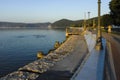 Sunset landscape of Danube River at town of Golubac, Serbia