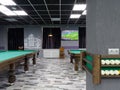 Gomel, BELARUS - December 1, 2022: Interior of the billiard club Duplet Royalty Free Stock Photo