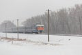 Gomel, Belarus - DECEMBER 25, 2016: Suburban passenger train in winter. Royalty Free Stock Photo