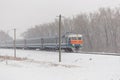 Gomel, Belarus - DECEMBER 25, 2016: Suburban passenger train in winter. Royalty Free Stock Photo
