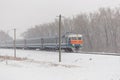 Gomel, Belarus - DECEMBER 25, 2016: Suburban passenger train in winter.