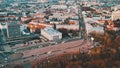 Gomel, Belarus. Homel Cityscape. Aerial view of skyline in autumn evening. Bird's-eye view of city streets