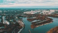 Gomel, Belarus. Homel cityscape. Aerial view of skyline in autumn evening. Bird's-eye view of city streets