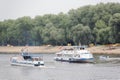 GOMEL, BELARUS - July 25, 2018: pleasure boats on the river Sozh.