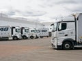 GOMEL, BELARUS - JUNE 4, 2020: fleet of long haul trucks