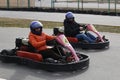 GOMEL, BELARUS - MARCH 8, 2010: Amateur competitions in races on karting track. organized recreation. Royalty Free Stock Photo