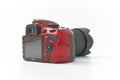 GOMEL, Belarus - MARCH 20, 2018: NIKON 3200 camera in red on a white background. Royalty Free Stock Photo