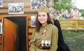 Girl in the uniform of the Soviet soldier of times of World War II Royalty Free Stock Photo