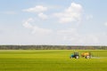 Gomel, Belarus - May 4, 2016: a truck with the awning performs livestock transportation in agro OCTOBER Royalty Free Stock Photo