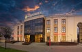 Gomel, BELARUS - November 25, 2022: Alfa Bank building with exterior evening illumination