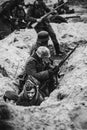 German soldiers Wehrmacht in the trenches on the reconstruction