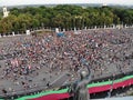 Gomel, Belarus - 08/18/2020: Rally in support of President Lukashenko on the square. Large flag Belarus. Top veiw