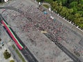 Gomel, Belarus - 08/18/2020: Rally in support of President Lukashenko on the square. Large flag of Belarus. Top veiw