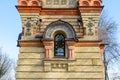 Gomel Palace and Park Ensemble. View of the chapel-tomb of the Paskevich family. Carved stone and art metal, red terracotta and Royalty Free Stock Photo