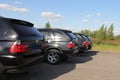 GOMEL, Republic of Belarus, August 29, 2015: wedding cortege of five identical black decorated cars