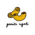 Gomiti rigati pasta doodle icon, vector illustration