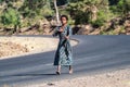 Gondar, Ethiopia - Feb 06, 2020: Ethiopian child on the roads near Gondar Royalty Free Stock Photo