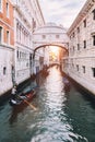 Gondola on canal with the Bridge of Sighs in Venice, Italy Royalty Free Stock Photo