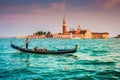 Gondola on Canal Grande with San Giorgio Maggiore church at sunset, Venice, Italy Royalty Free Stock Photo