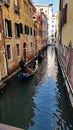 Gondola on Venice canal, colorfull buildings, Italy