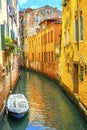 Gondola Colorful Small Side Canal Bridge Venice Italy