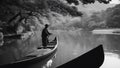 gondola country black and white photo Boatman punting the boat at river. Arashiyama in autumn season along the river