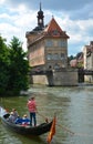 A gondola on the canal in Bamberg, Germany, near ancient town Hall Royalty Free Stock Photo