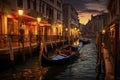 Gondola on the Grand Canal at sunset, Venice, Italy, AI Generated Royalty Free Stock Photo