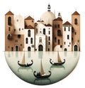 Gondola on the Grand Canal in Venice, Italy, calm soft colors, printable illustration