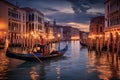 Gondola on Grand Canal, Venice, Italy at sunset, AI Generated Royalty Free Stock Photo