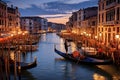 Gondola on the Grand Canal in Venice at sunset, Italy, AI Generated Royalty Free Stock Photo