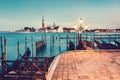 Gondola jetty in Venice, Italy at night.