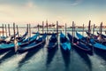 Gondola jetty in Venice, Italy at sunset