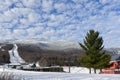 Gondola lift at Stowe Ski Resort in Vermont, view to the Mansfield mountain slopes Royalty Free Stock Photo