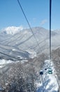 Gondola lift in winter mountines