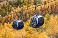 Gondola lifts to the mountain in the forest