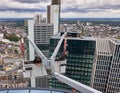 Gondola on the Main tower with window cleaners Royalty Free Stock Photo