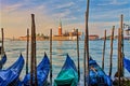 Gondola moored at Molo San Marco in Venice Italy