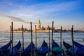 Gondola moored at Molo San Marco in Venice Italy