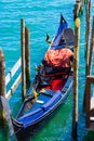 Gondolas tied at pier Venice Basino San Marco Italy Royalty Free Stock Photo