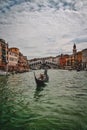 Gondola moving in Venice River Royalty Free Stock Photo