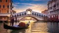 Gondola near Rialto Bridge in Venice, Italy, Generative AI Royalty Free Stock Photo