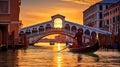 Gondola near Rialto Bridge in Venice, Italy, Generative AI Royalty Free Stock Photo