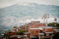 Gondola Ropeway city landscape. Medellin Colombia, fabela cable