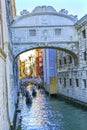 Gondola Touirists Colorful Side Canal Bridge Sighs Venice Italy Royalty Free Stock Photo