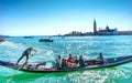 Gondola Tourists San Giorgio Maggiore Church Grand Canal Boats V Royalty Free Stock Photo